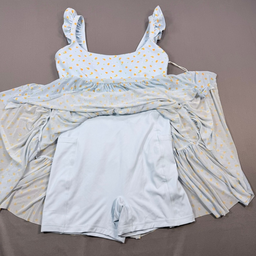 Blogilates Womens M Blue Citrus Mesh Ballerina Ruffle Dress Built-in Shorts NWT - Picture 3 of 12